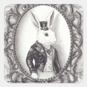 Autocollant blanc Alice de lapin dans