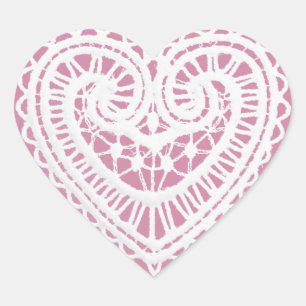 Autocollant blanc assez rose de coeur de dentelle