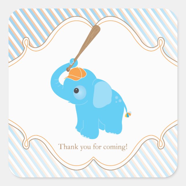 Autocollant bleu Baby shower éléphant Favoriser (Devant)