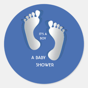 Autocollant bleu de baby shower d'empreintes de