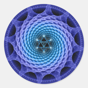 Autocollant bleu de fractale de mandala en spirale