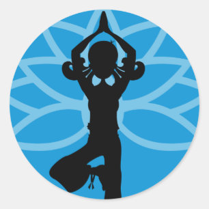 Autocollant bleu de silhouette de yoga