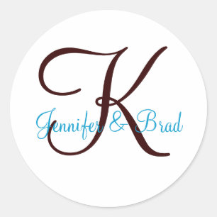 Autocollant bleu et Brown de coutume de monogramme