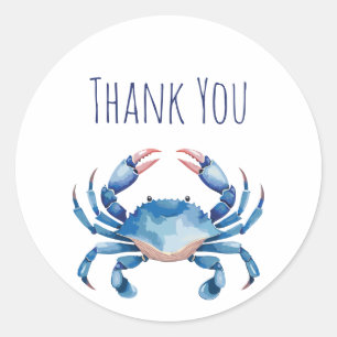 Autocollant bleu Merci de crabe d'aquarelle
