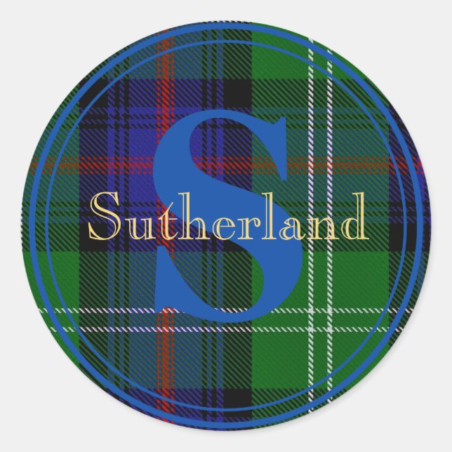 Autocollant bleu monogramme écossais Sutherland Ta (Devant)