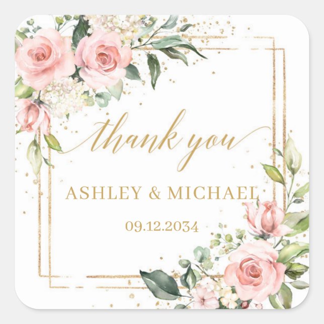 Autocollant Boho blush et or vert mariage (Devant)