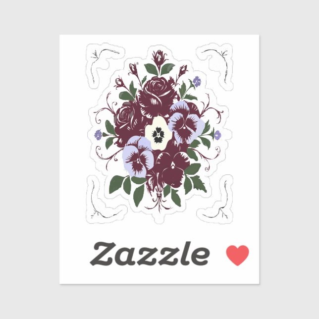 Autocollant Botanique Bouquet de Roses Violettes Aufkleber (Blatt)