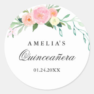 Autocollant Botanique Fleur Aquarelle Quinceanera