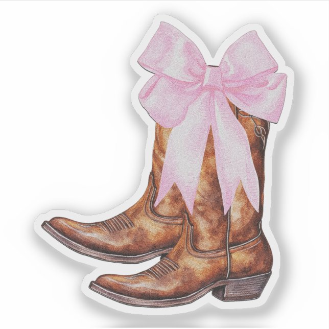 Autocollant Bottes de Cowboy à Nœud Rose - Autocol (Devant)