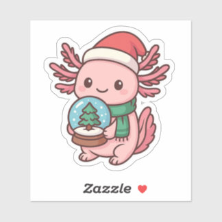 Autocollant boule à neige avec un axolotl mignon