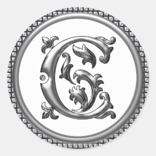 Autocollant C rond initial en argent