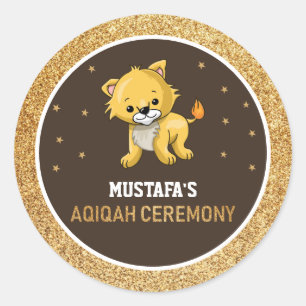 Autocollant Cadeau Aqiqah Bébé Lion Mignon