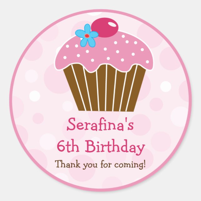 Autocollant cadeau d'anniversaire de Cupcake rose (Devant)