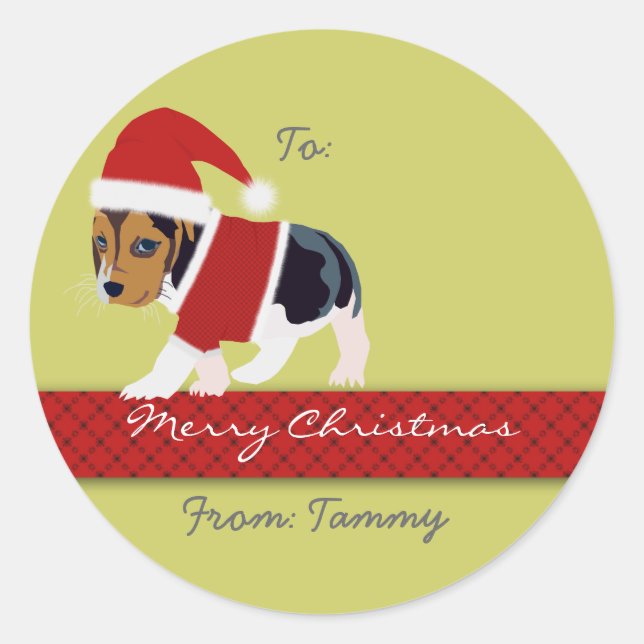 Autocollant cadeau de Noël (chien) - personnalisab (Devant)