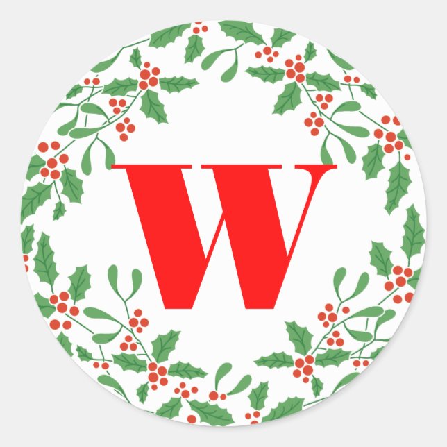 Autocollant cadeau Holly Bough Wreath Monogram (Devant)