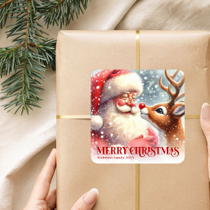 Autocollant cadeau personnalisé Santa et Rudolph c