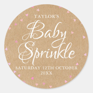 Autocollant cadeau pour baby sprinkle à coeurs ros