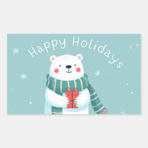 Autocollant Calin d'Ours Polaire Joyeuses Fêtes
