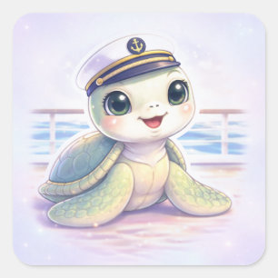 Autocollant Capitaine Tortue de Mer Mignonne