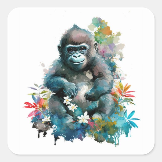 Autocollant Carré Baby Gorilla (Devant)