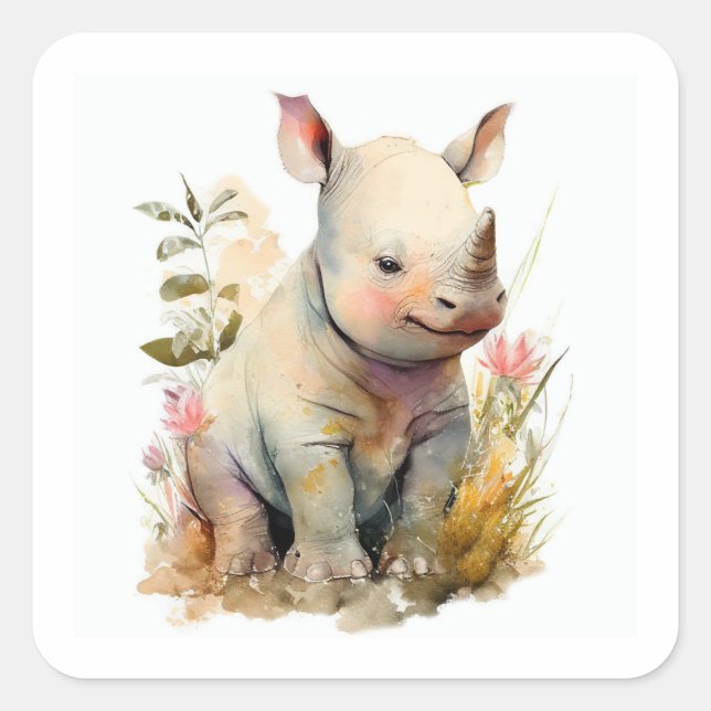 Autocollant carré Baby Rhino (Devant)