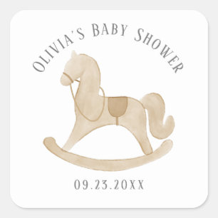 Autocollant carré Baby Shower Cheval à bascule