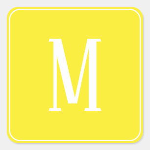 Autocollant carré blanc sur jaune avec monogramme