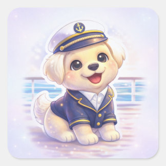 Autocollant Carré Capitaine Chiot Mignon