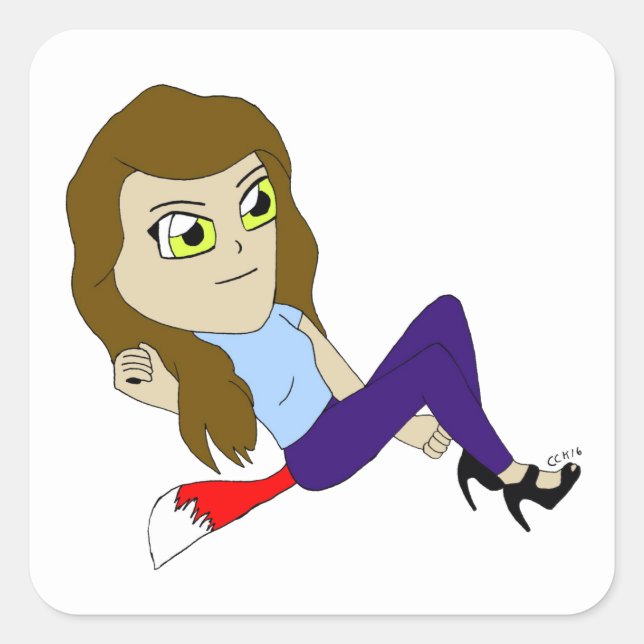 autocollant carré chibi foxy fille (Devant)