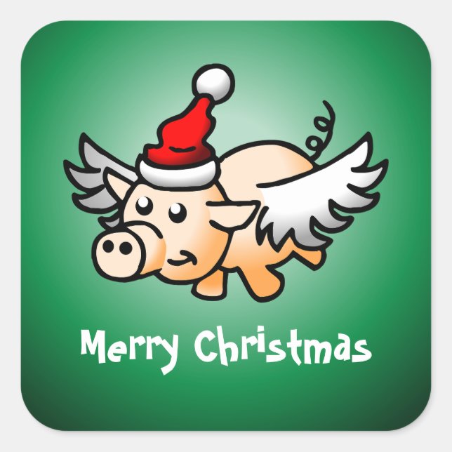 Autocollant carré classique Flying Pig Christmas (Devant)