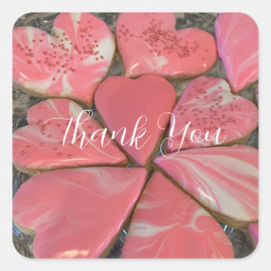 Autocollant carré Cookies en forme de cœur rose