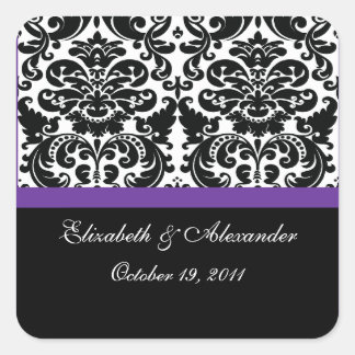 Autocollant Carré Damask Purple Fête des mariées