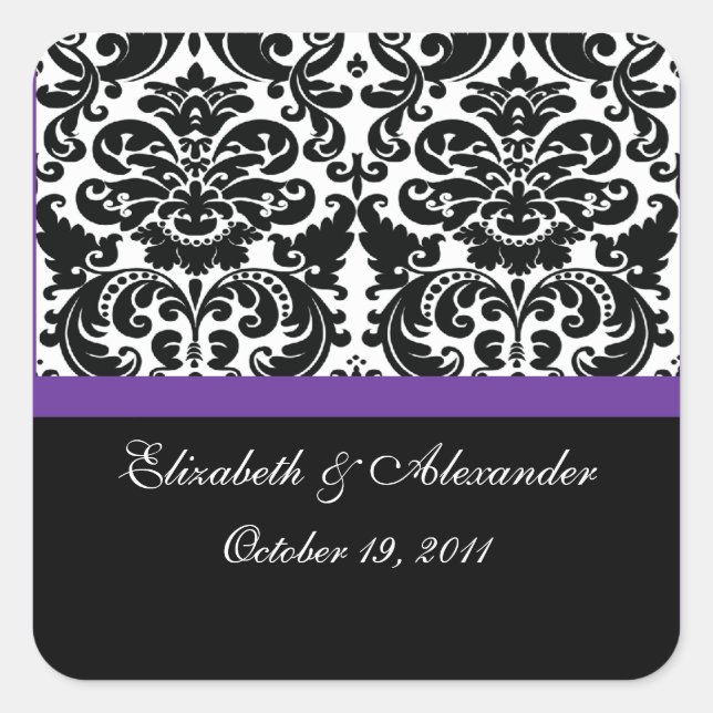 Autocollant Carré Damask Purple Fête des mariées (Devant)