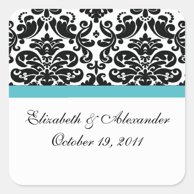 Autocollant Carré Damask Turquoise Blue Fête des m (Devant)