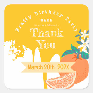 Autocollant Carré d'anniversaire de fruits orange