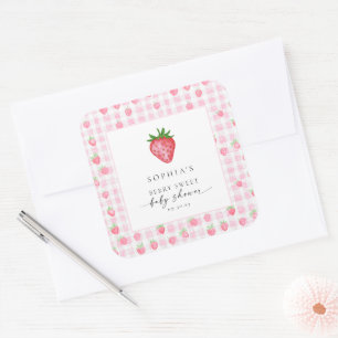 Autocollant Carré de Baby shower de fraise Berry S