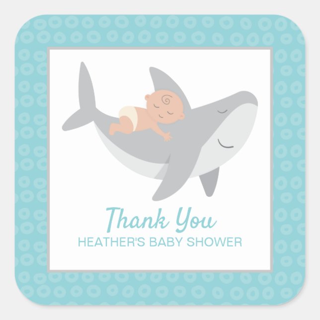 Autocollant Carré de Baby shower de requin doux (Devant)