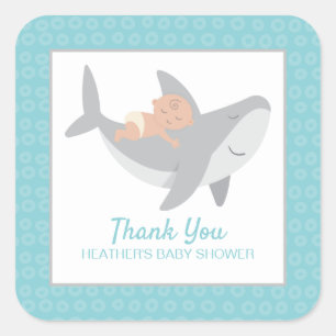 Autocollant Carré de Baby shower de requin doux