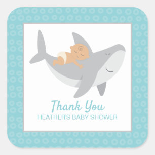 Autocollant Carré de Baby shower de requin doux