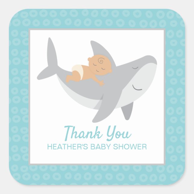 Autocollant Carré de Baby shower de requin doux (Devant)