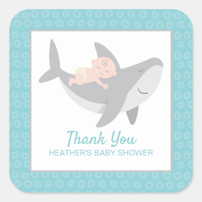 Autocollant Carré de Baby shower de requin doux (Devant)