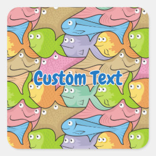 Autocollant carré de caricatures de poissons