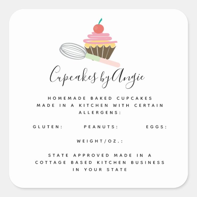 Autocollant Carré de commerce alimentaire Cupcake  (Devant)