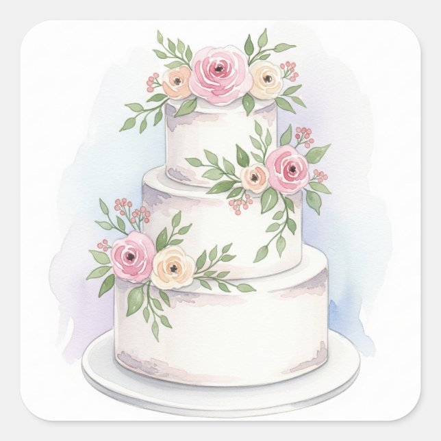 Autocollant Carré de gâteau Mariage de style aquar (Devant)