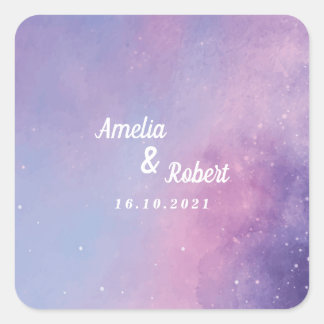 Autocollant carré de mariage céleste à l'aquarelle