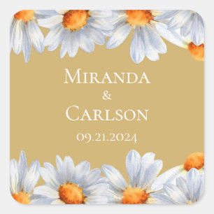 Autocollant carré de mariage Happy Daisy