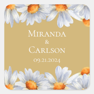 Autocollant carré de mariage Happy Daisy