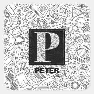 Autocollant carré de monogramme personnalisé Scien