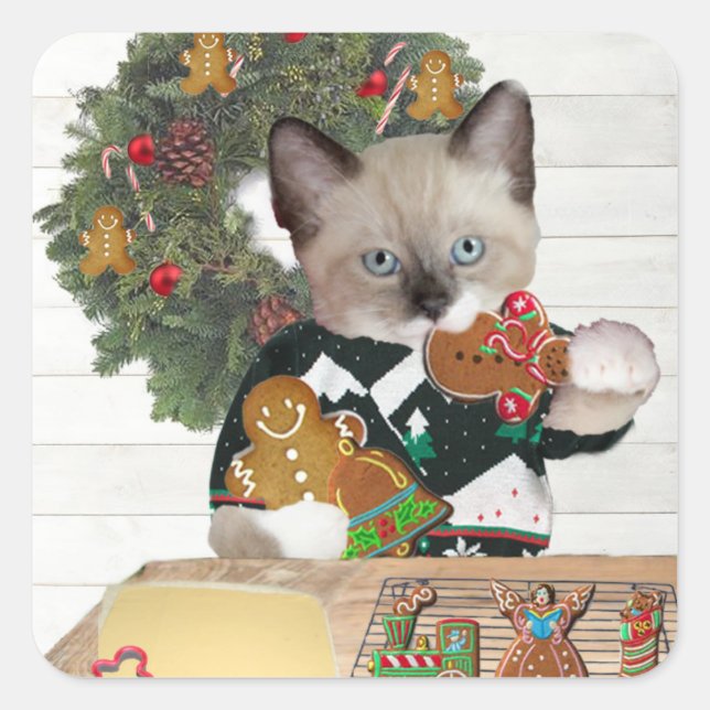 Autocollant Carré de Noël Cookie Kitten (Devant)