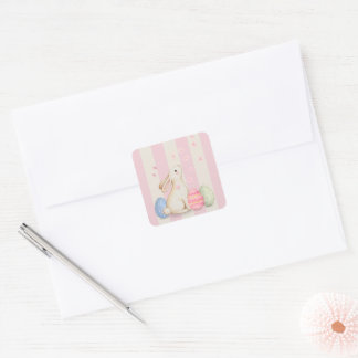 Autocollant carré de Pâques pastel de lapin mignon